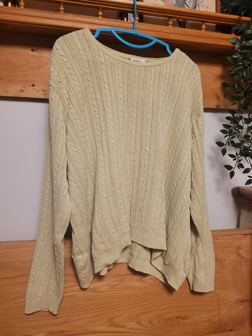 Talbots Light Sage Cable Knit Crew Sweater
